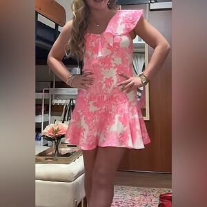 Pink Toile Lily Pulitzer one shoulder dress with Skort.